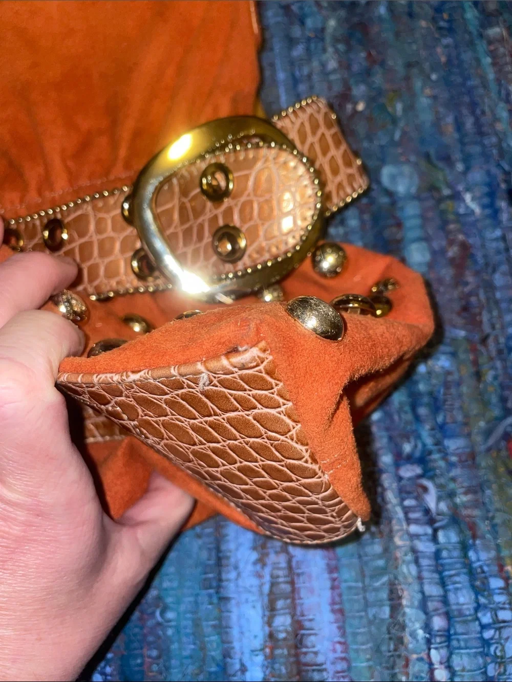 Kathy Van Zeeland Orange Studded Shoulder Bag